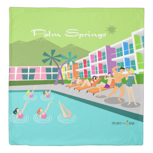 Retro Palm Springs Hotel Duvet Cover