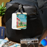 Retro Palm Springs Hotel Luggage Tag<br><div class="desc">Vintage Art Deco style illustration featuring a pink and orange hotel with swimming pool against a bright blue sky with palm trees</div>