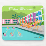 Retro Palm Springs Hotel Mousepad<br><div class="desc">This Retro Palm Springs Hotel mousepad is as fabulous as it is kitschy. Its garishly bright rainbow facade is dwarfed by the lime green mountains and spectacularly iconic palm trees. There's a party going on by the pool with bathing beauties and muscle men soaking up some vitamin D while watching...</div>