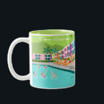 Retro Palm Springs Hotel Mug<br><div class="desc">This Retro Palm Springs Hotel mug is as fabulous as it is kitschy. Its garishly bright rainbow facade is dwarfed by the lime green mountains and spectacularly iconic palm trees. There's a party going on by the pool with bathing beauties and muscle men soaking up some vitamin D while watching...</div>