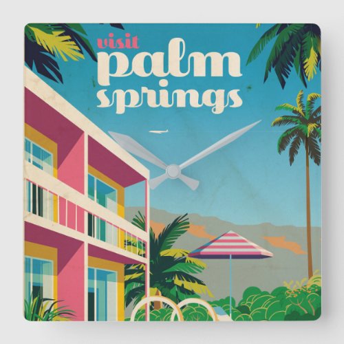Retro Palm Springs Hotel Square Wall Clock