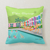 Retro Palm Springs Hotel Throw Pillow