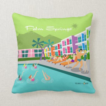 Retro Palm Springs Hotel Throw Pillow by StrangeLittleOnion at Zazzle