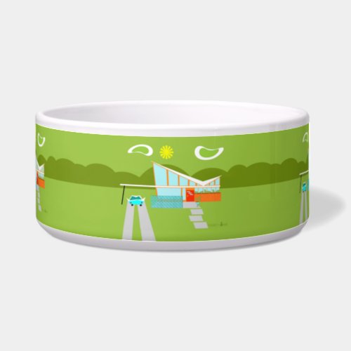 Retro Palm Springs House Ceramic Dog Bowl