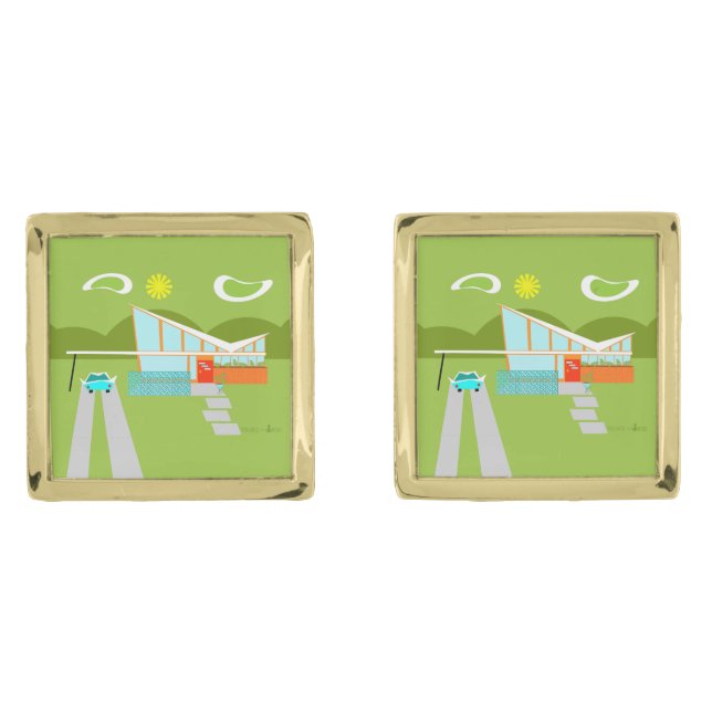 Retro Palm Springs House Cufflinks (Front)