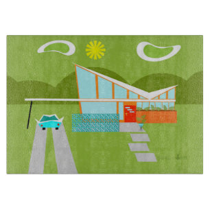 Retro Palm Springs House Glass Cutting Board