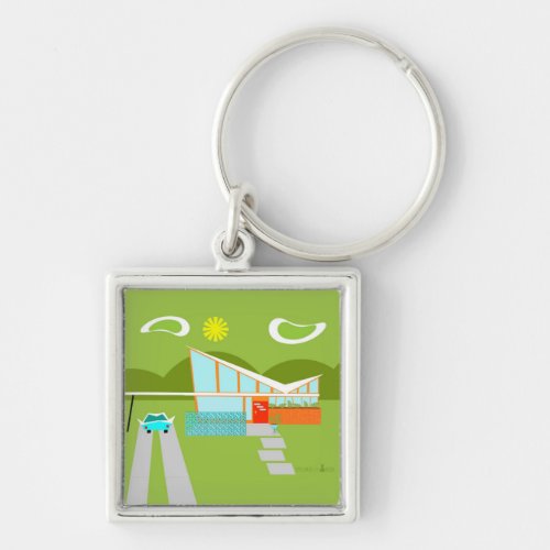 Retro Palm Springs House Keychain