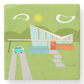 Retro Palm Springs House Marble Stone Coaster