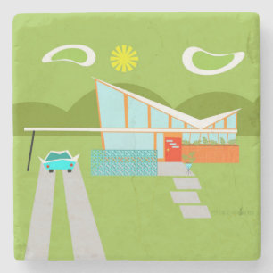 Retro Palm Springs House Marble Stone Coaster