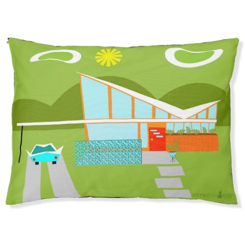 Retro Palm Springs House Outdoor Dog Pillow