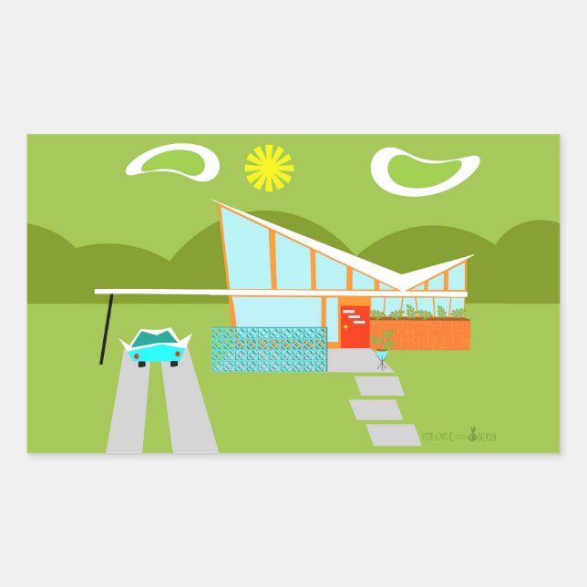 Retro Palm Springs House Rectangle Stickers (Front)