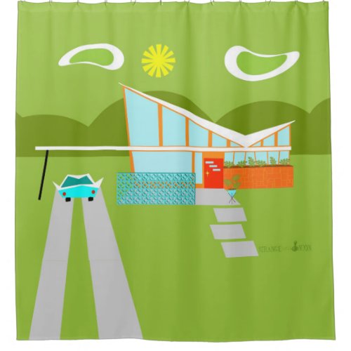 Retro Palm Springs House Shower Curtain