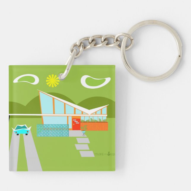 Retro Palm Springs House Square Keychain (Back)