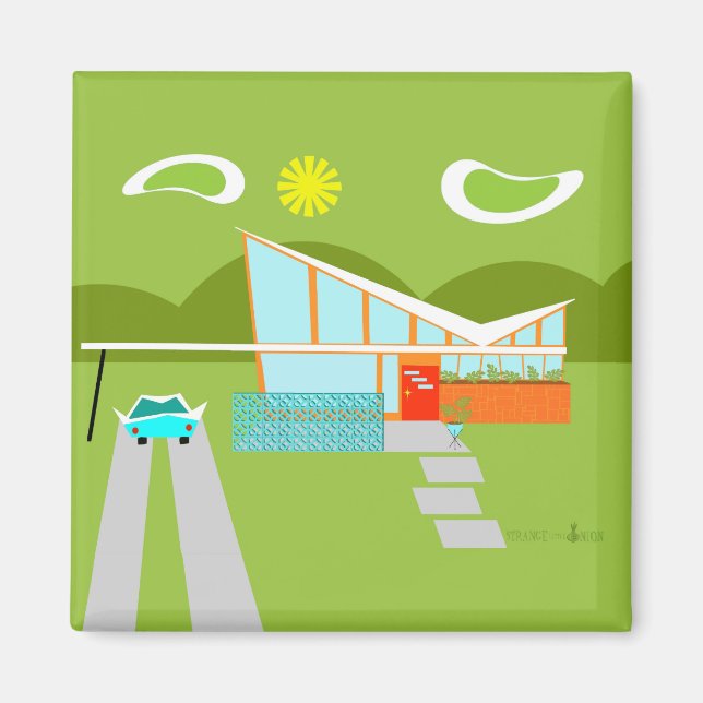 Retro Palm Springs House Square Magnet (Front)