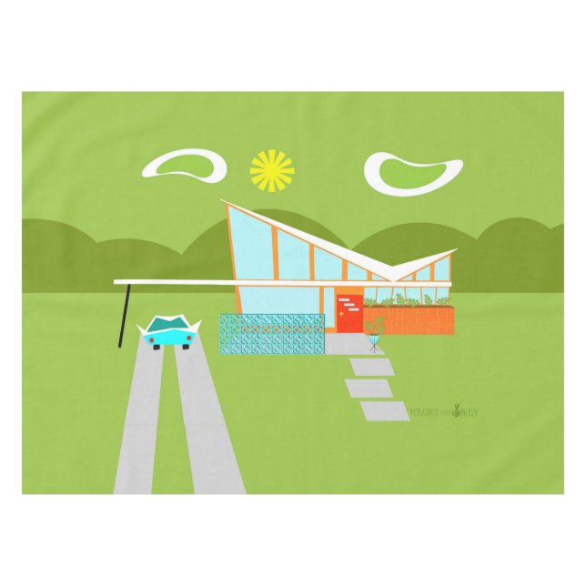 Retro Palm Springs House Tablecloth (Front (Horizontal))