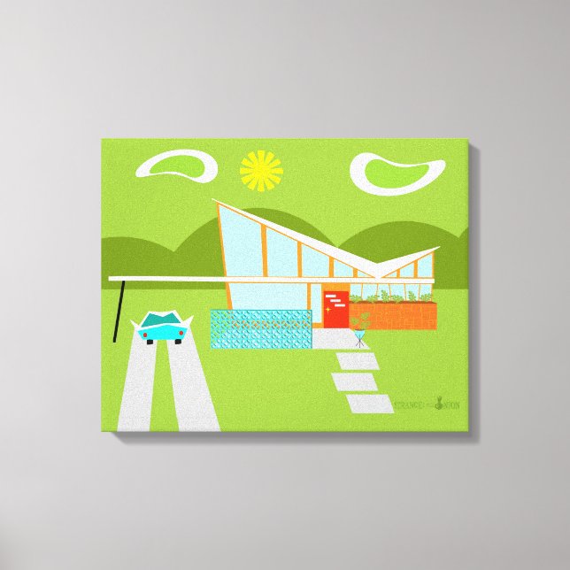 Retro Palm Springs House Wrapped Canvas (Front)