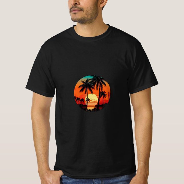 Retro Palm Sunset Shirt – Vintage Tropical Escape (Front)