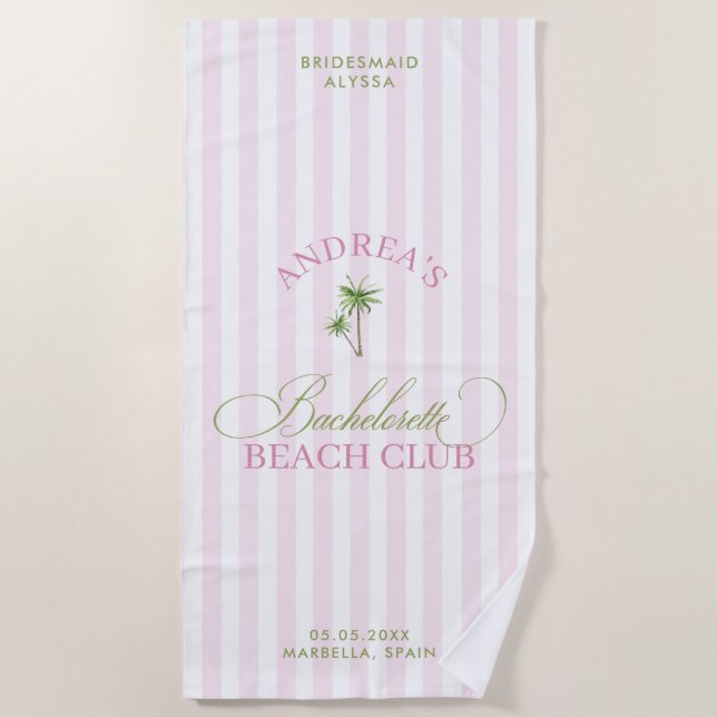 Retro Palm Tree Custom Name Beach Bachelorette Beach Towel (Front)