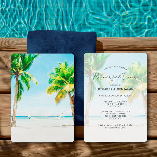 Retro Palm Tree Destination Beach Rehearsal Dinner Invitation