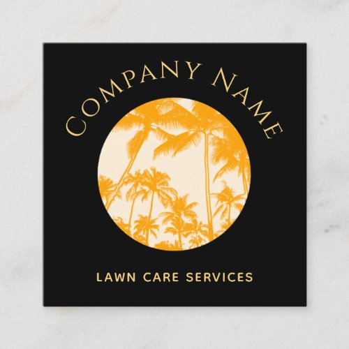 Retro Palm Tree Illustration Lawn Care Landscaping Square Business Card