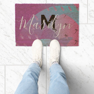 Retro Palm Tree Pink Sunset Pattern Name Plants Fiber Doormat