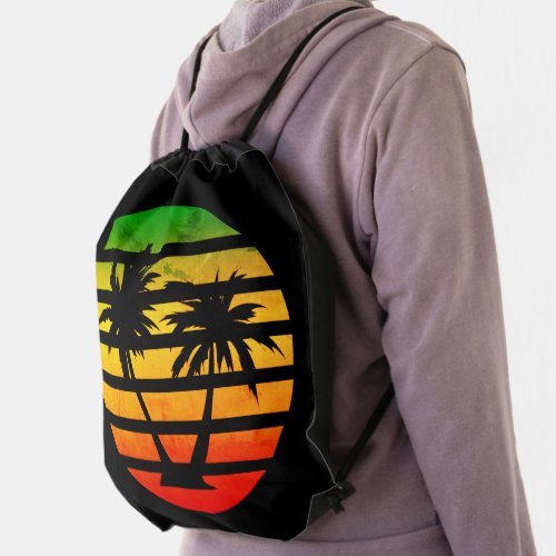 Retro Palm Tree Silhouette Drawstring Bag