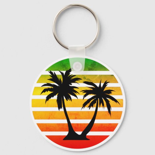 Retro Palm Tree Silhouette White Stripe Keychain