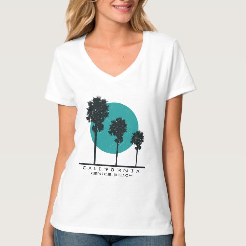 Retro Palm Tree Silhouette with Teal Sun  Minimal T_Shirt
