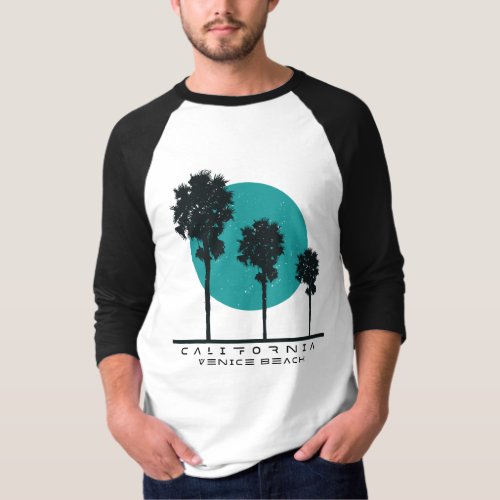 Retro Palm Tree Silhouette with Teal Sun  Minimal T_Shirt