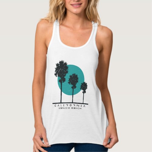 Retro Palm Tree Silhouette with Teal Sun  Minimal Tank Top