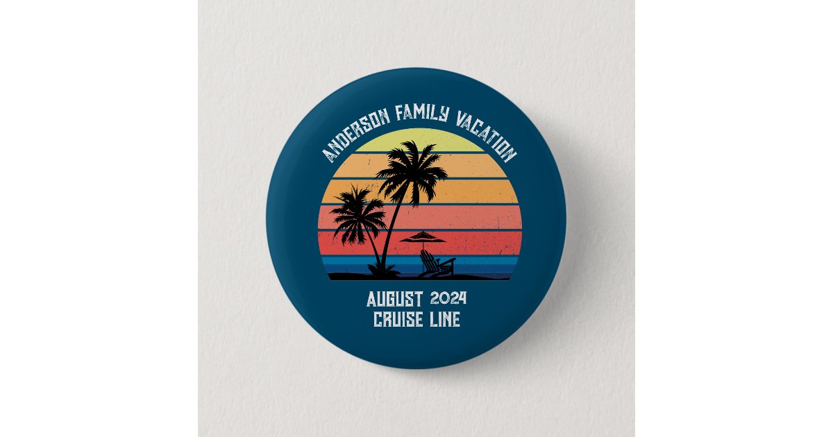Retro Palm Tree Sunset Cruise Family Vacation Button | Zazzle