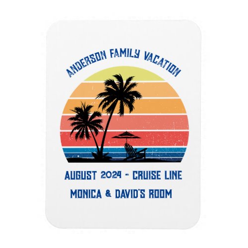 Retro Palm Tree Sunset Cruise Family Vacation  Magnet