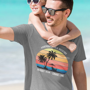 Retro Palm Tree Sunset Cruise Family Vacation T-Shirt