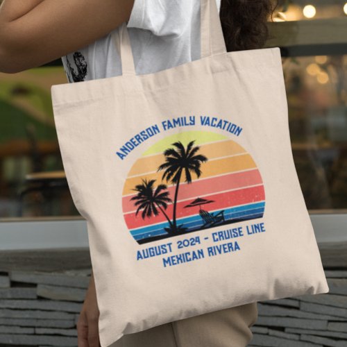 Retro Palm Tree Sunset Cruise Family Vacation  Tote Bag