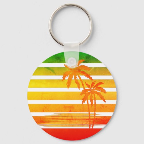 Retro Palm Tree Sunset Keychain