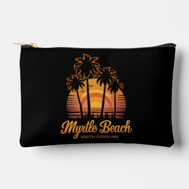 Retro Palm Tree Sunset South Carolina Myrtle Beach Accessory Pouch (Front)