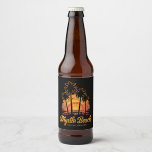 Retro Palm Tree Sunset South Carolina Myrtle Beach Beer Bottle Label