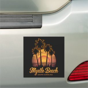 Retro Palm Tree Sunset South Carolina Myrtle Beach Car Magnet