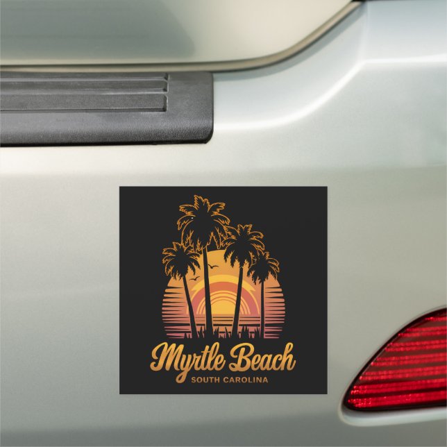 Retro Palm Tree Sunset South Carolina Myrtle Beach Car Magnet (In Situ)