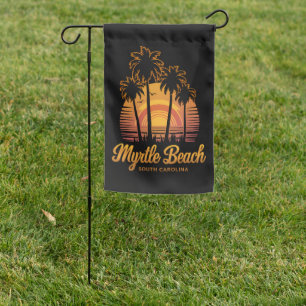 Retro Palm Tree Sunset South Carolina Myrtle Beach Garden Flag