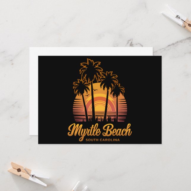 Retro Palm Tree Sunset South Carolina Myrtle Beach Invitation (Front/Back In Situ)