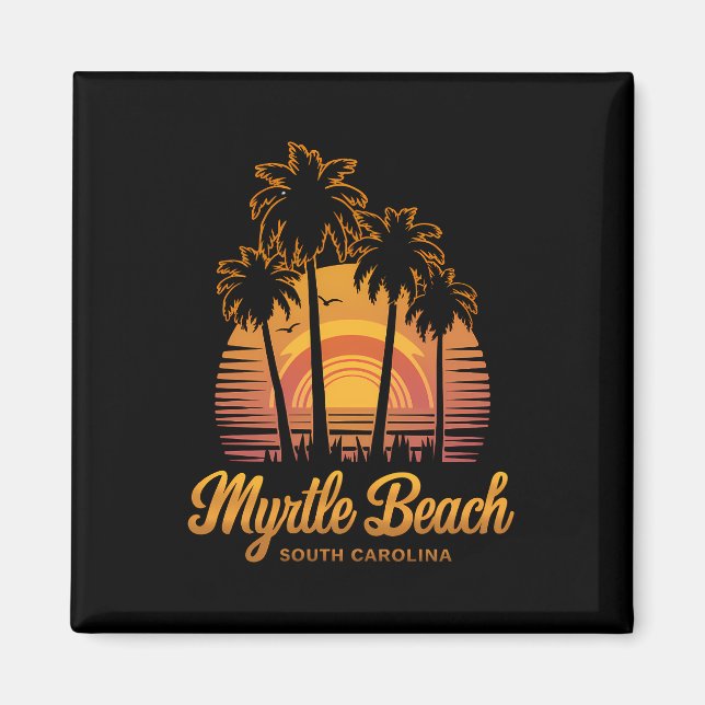 Retro Palm Tree Sunset South Carolina Myrtle Beach Magnet (Front)