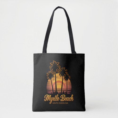 Retro Palm Tree Sunset South Carolina Myrtle Beach Tote Bag