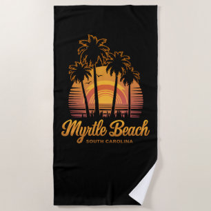 Retro Palm Tree Sunset South Carolina Myrtle Beach Towel