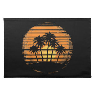 Retro Palm Tree Sunset Summer Beach Vintage Tropic Cloth Placemat
