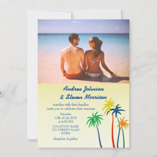 Retro Palm Tree Tropical Beach Wedding Invitation