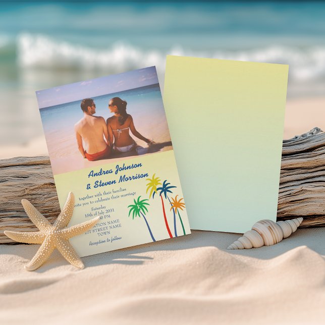 Retro Palm Tree Tropical Beach Wedding Invitation (Creator Uploaded)