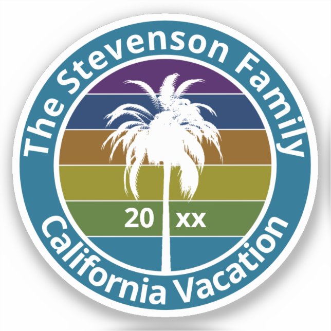 Retro Palm Tree Tropical Family Vacation Custom Sticker (Front)