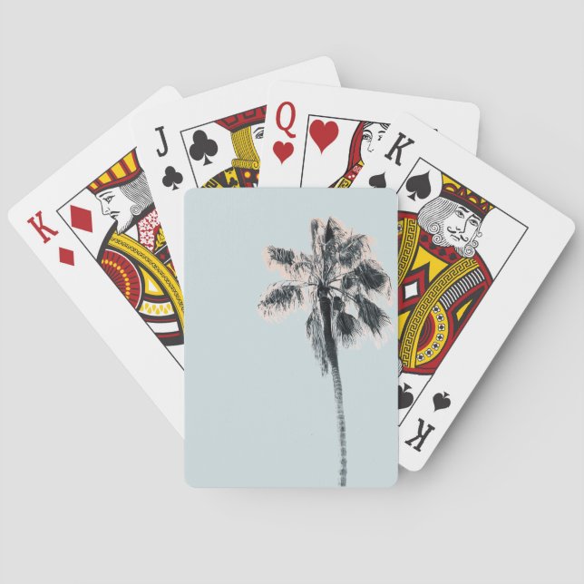 Retro Palm Tree Tropical Pink Mint  Poker Cards (Back)