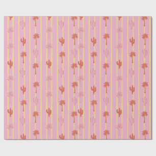 Retro Palm Trees and Cactus in Yellow Stripes Wrapping Paper